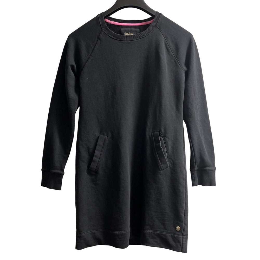 Lilly Pulitzer Beach Comber Dress Black Sweatshirt Mini Pockets Small Athleisure